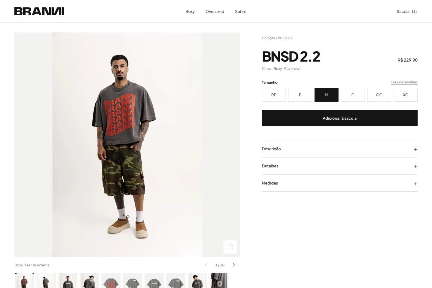 Página de produto da BRANNI com imagens e opções de escolha