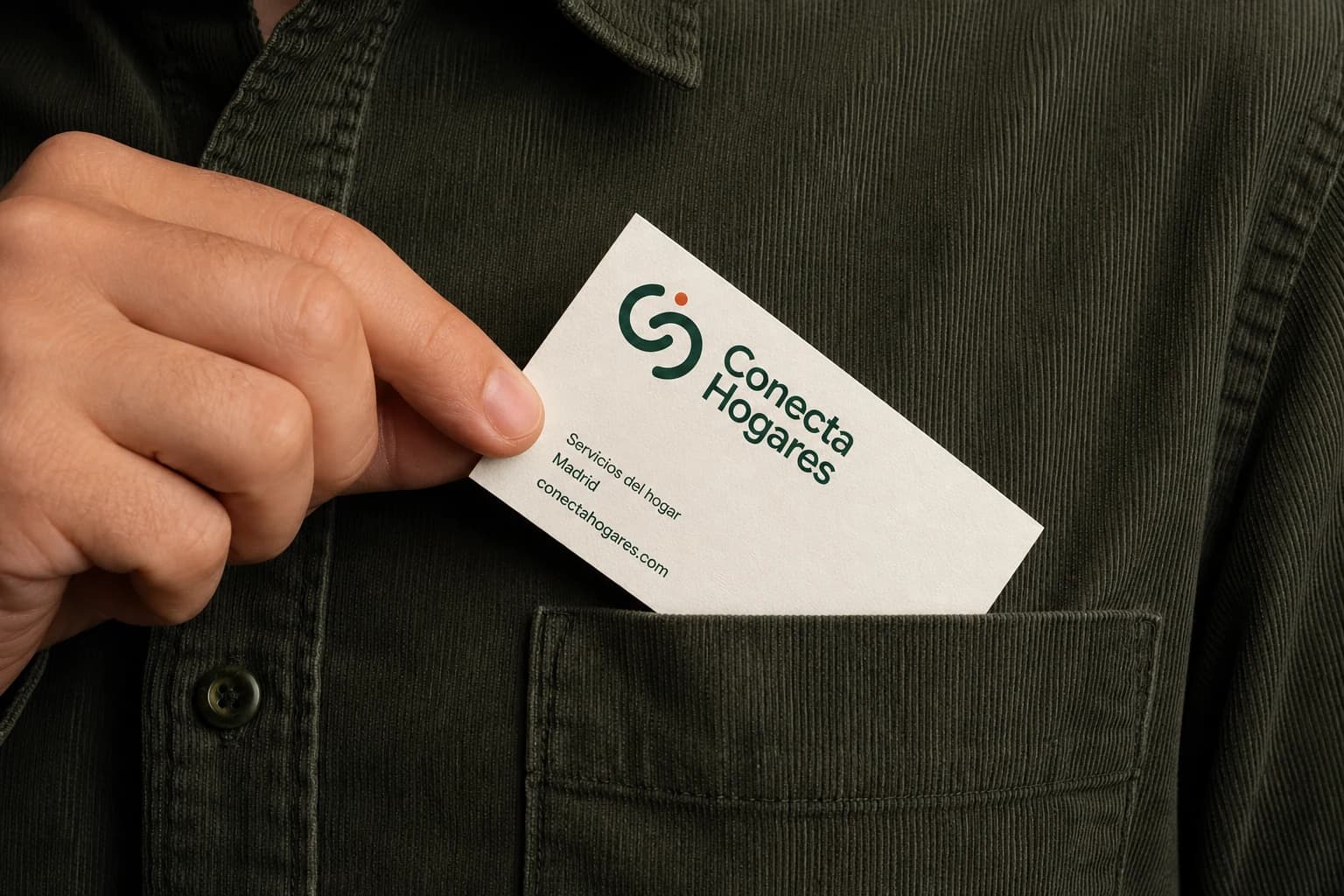 Cartão de visita da Conecta Hogares retirado do bolso