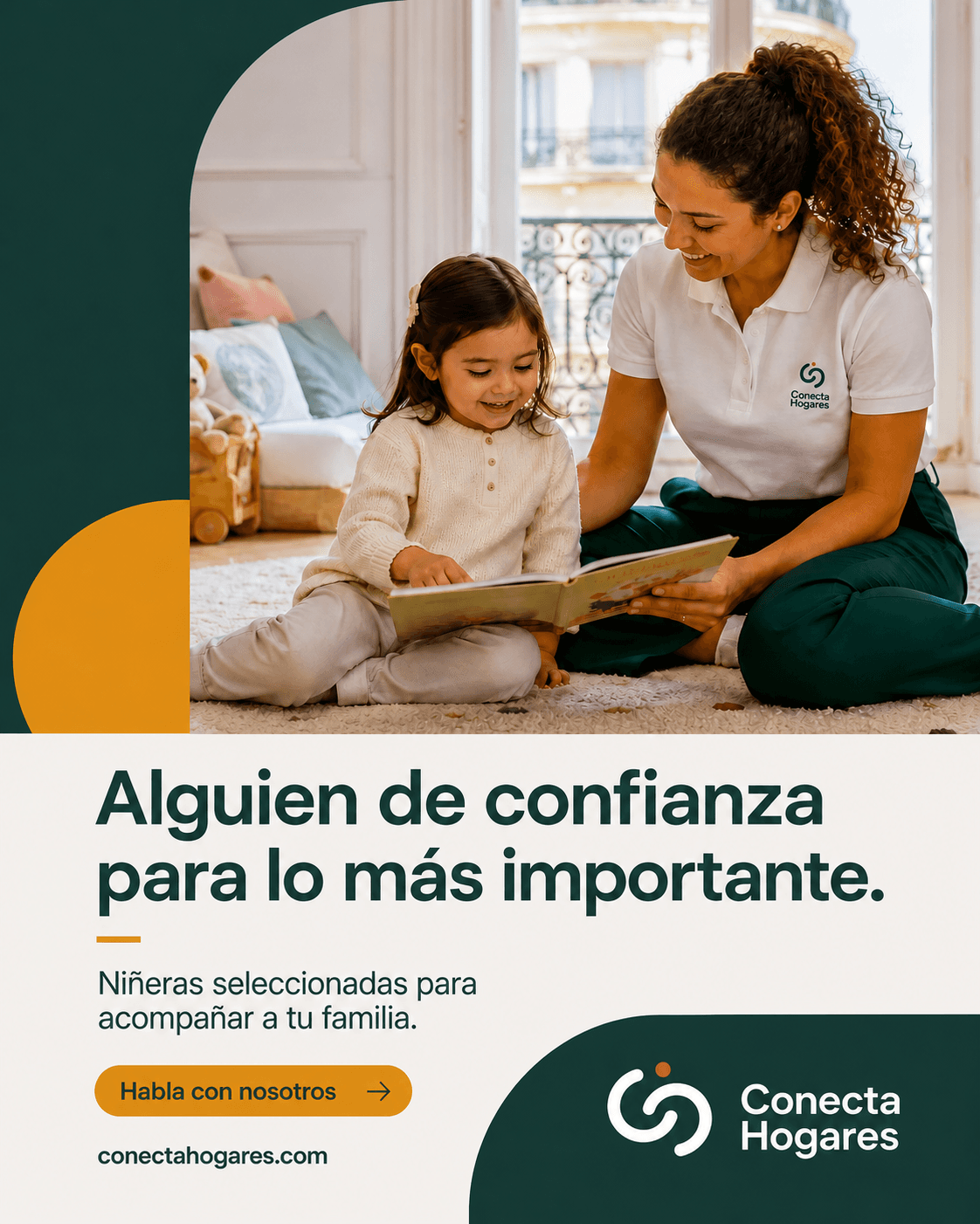 Anúncio da Conecta Hogares para serviço de niñeras