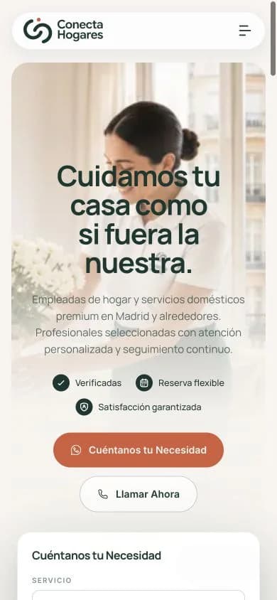 Versão mobile do website: Conecta Hogares