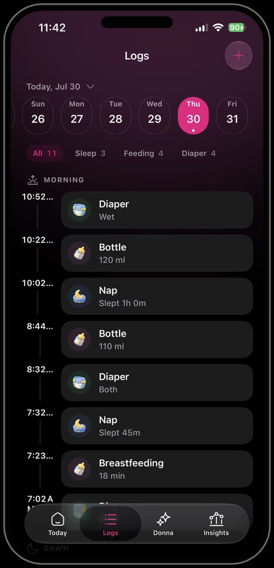 Histórico da rotina na DonnaAI em dark mode