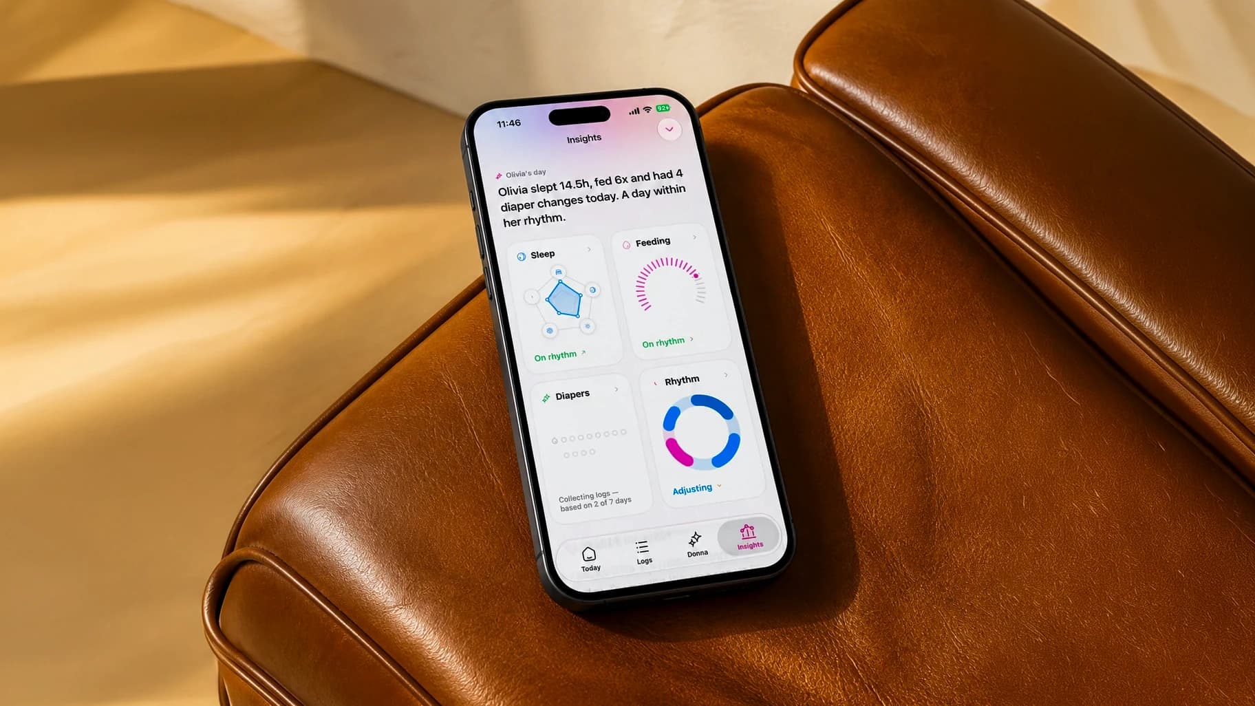 Insights da DonnaAI em uso no iPhone