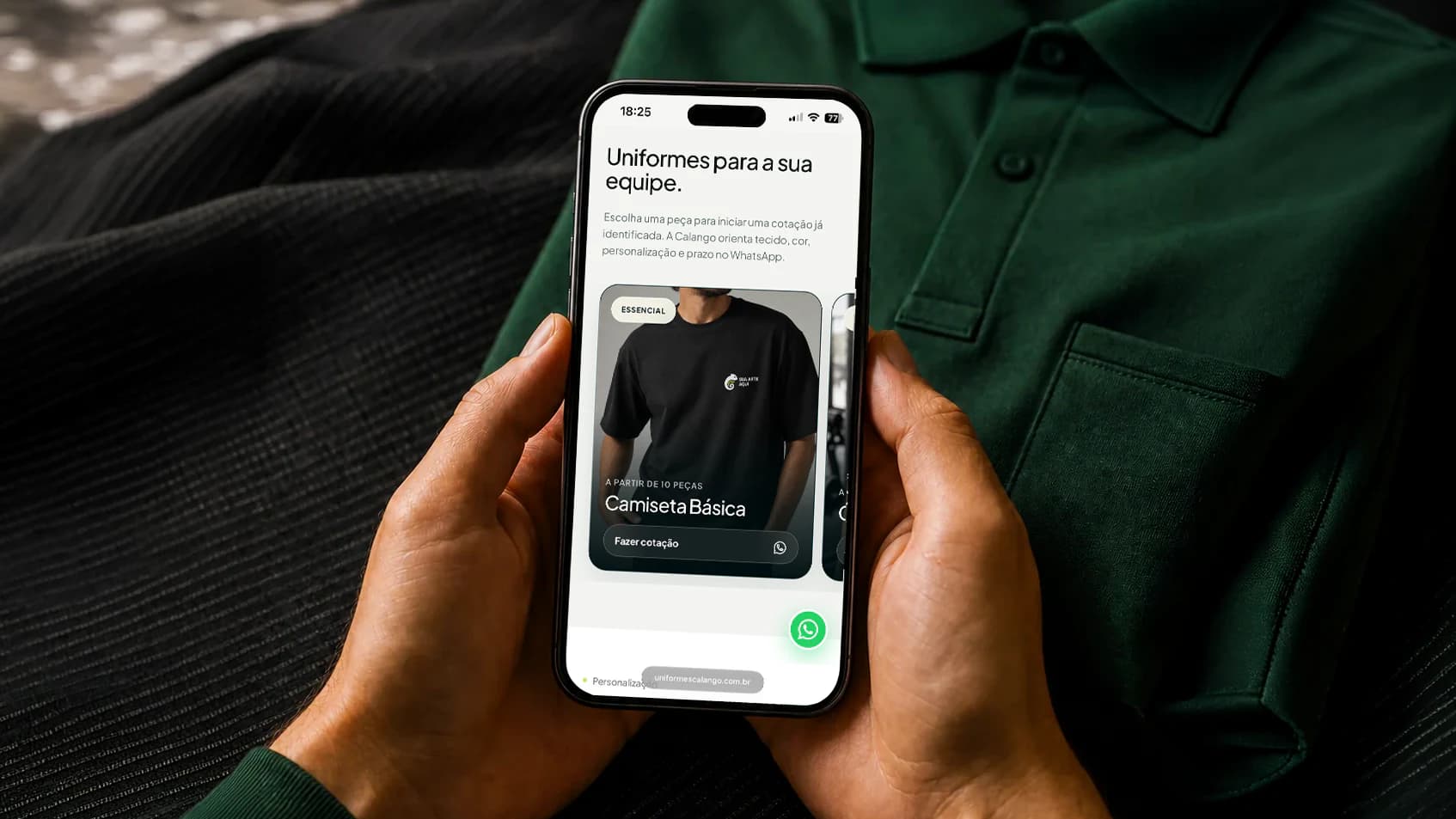 Produtos da Uniformes Calango na versão mobile