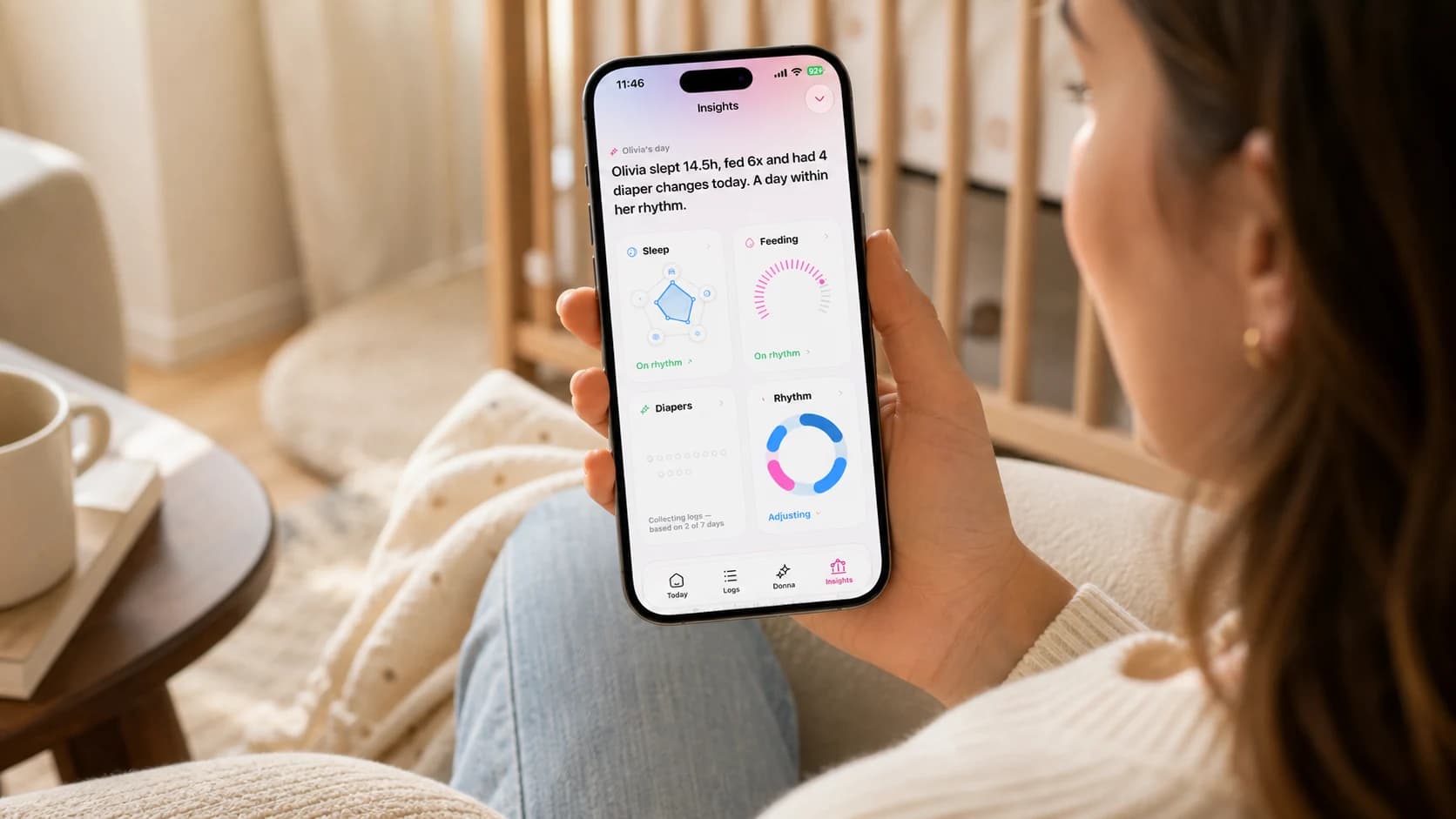 Insights da DonnaAI em uso no iPhone