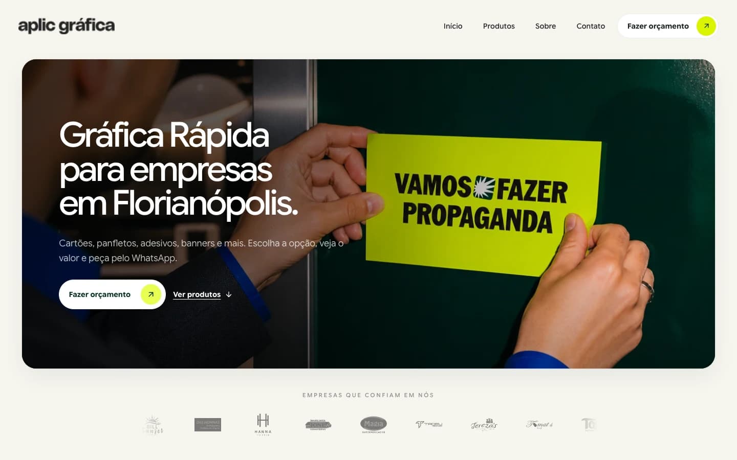 Página inicial do site da Aplic Gráfica