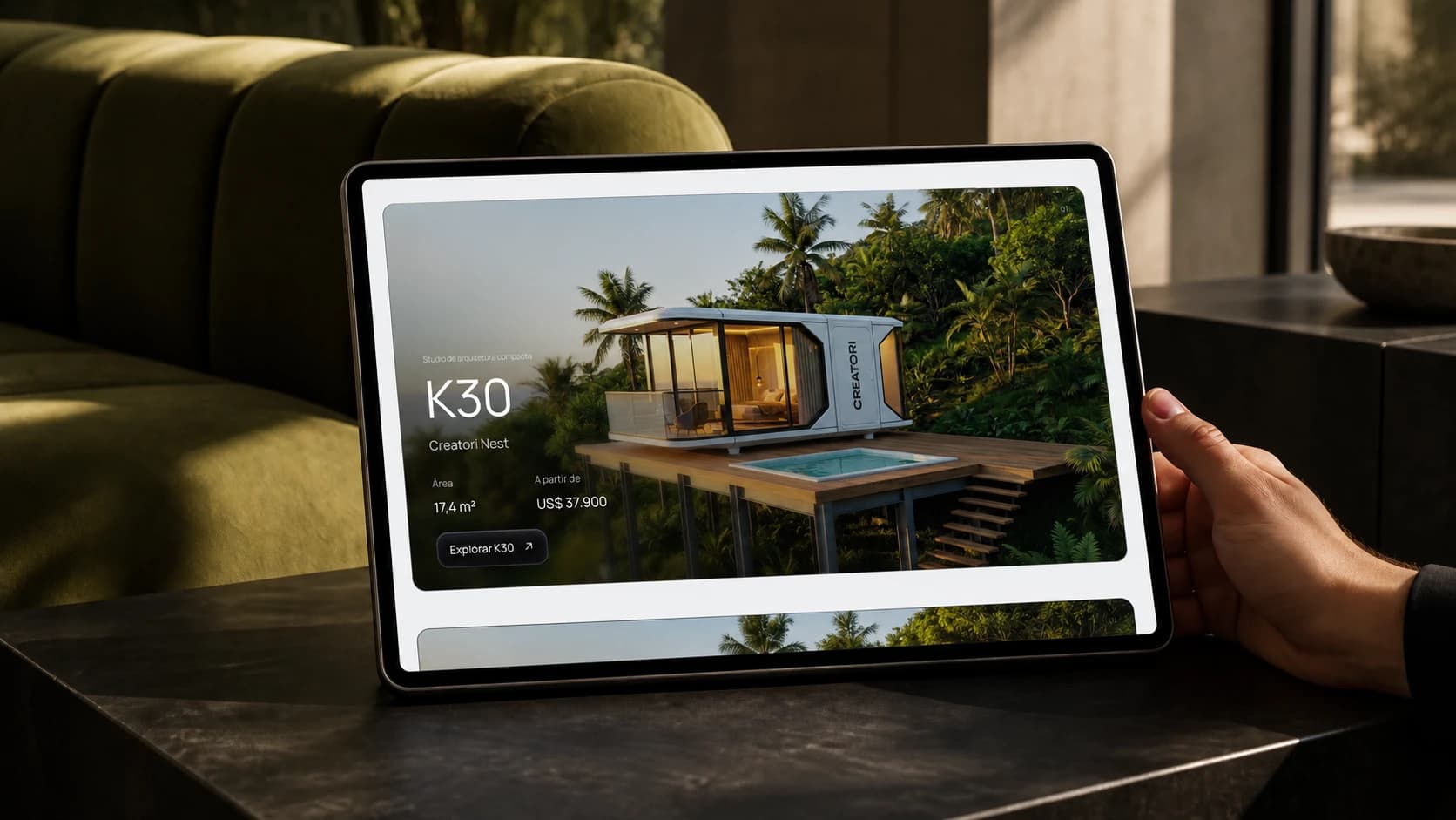 Catálogo de cápsulas Creatori exibido em um tablet