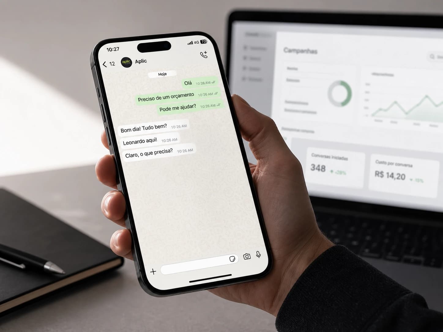 Conversa comercial no WhatsApp gerada a partir de campanhas digitais